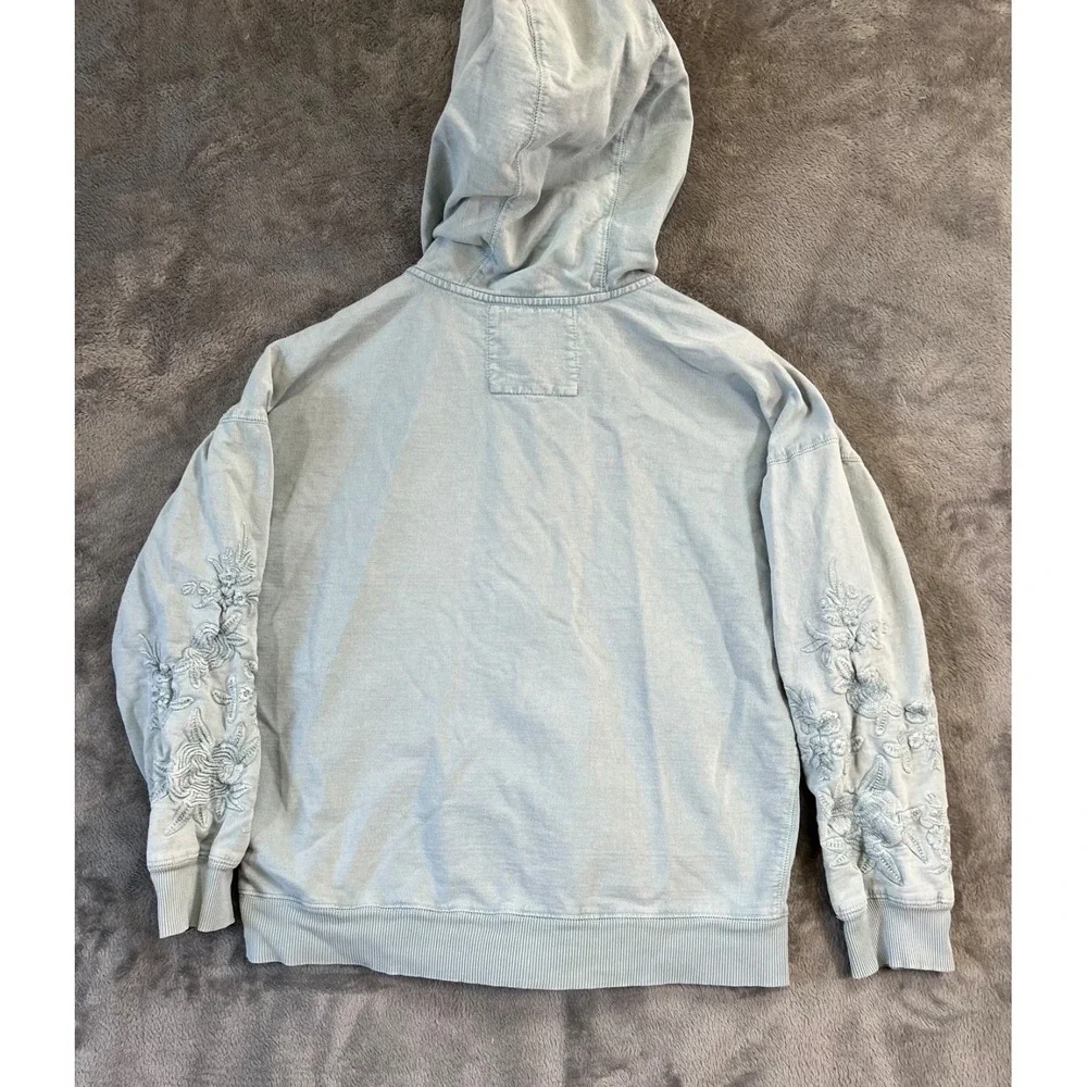 Karyn Seo Hoodie Womens Large Pastel Blue Floral Embroidered Full Zip - Picture 2 of 13